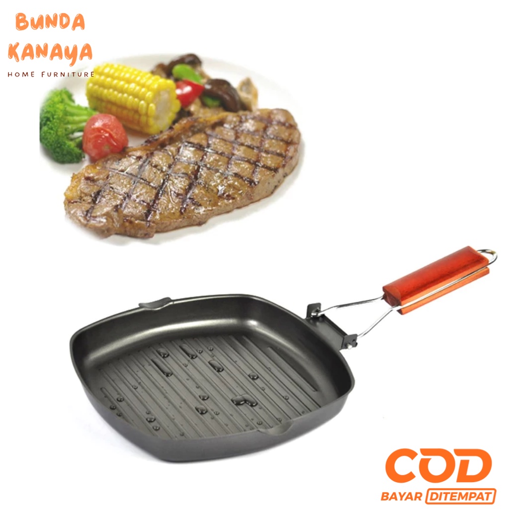 Square Grill Pan Lipat 20 cm / Alat Panggang / Wajan Pemanggang