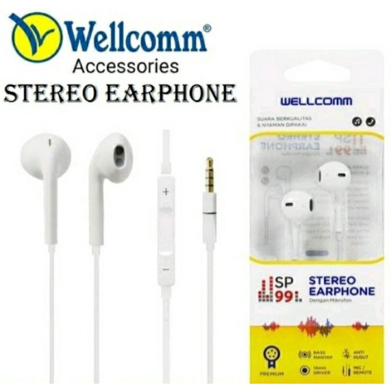 Earphone mega bass Wellcomm Sp99 Headset bass wellcomm original