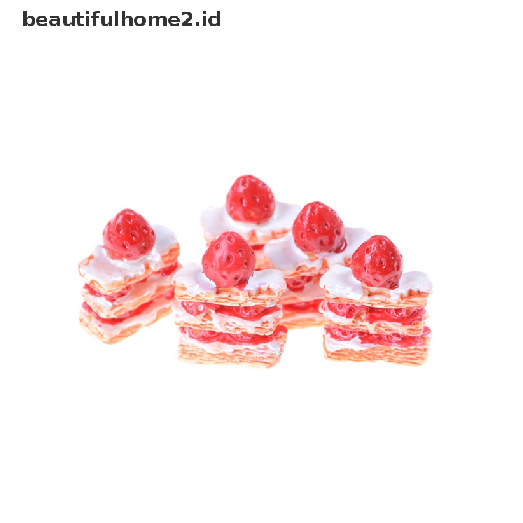 (Beautifulhome2.Id) 5pcs Miniatur Kue Krim Stroberi Untuk Dekorasi Rumah Boneka