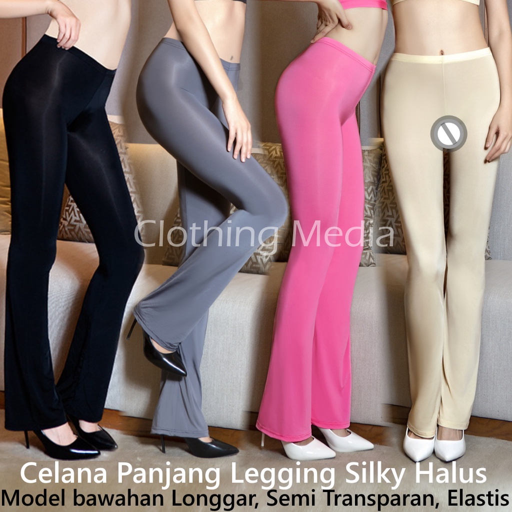 Celana Panjang Silky Semi Transparan Wanita Lembut Dingin Halus Yoga Legging