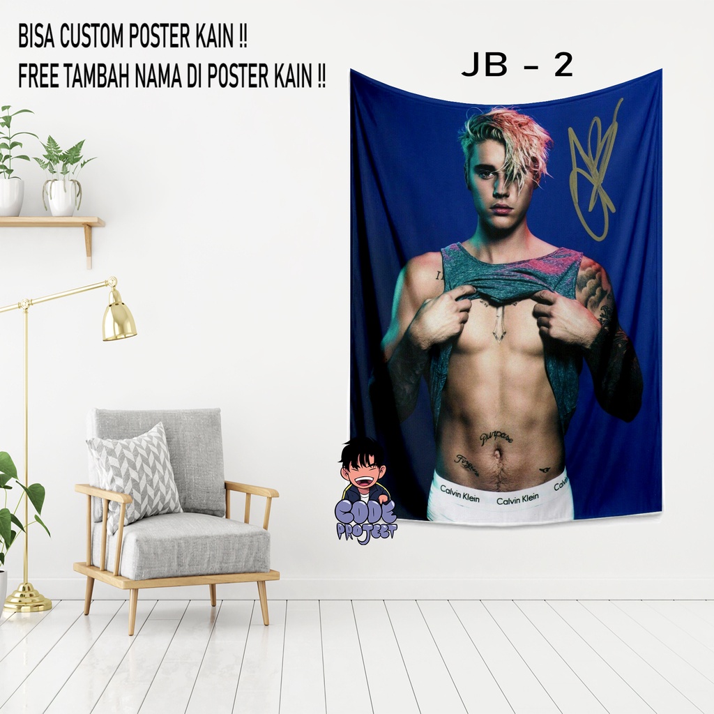 JUSTIN BIEBER - poster kain justin bieber - hiasan kamar justin bieber - hiasan dinding jutin bieber