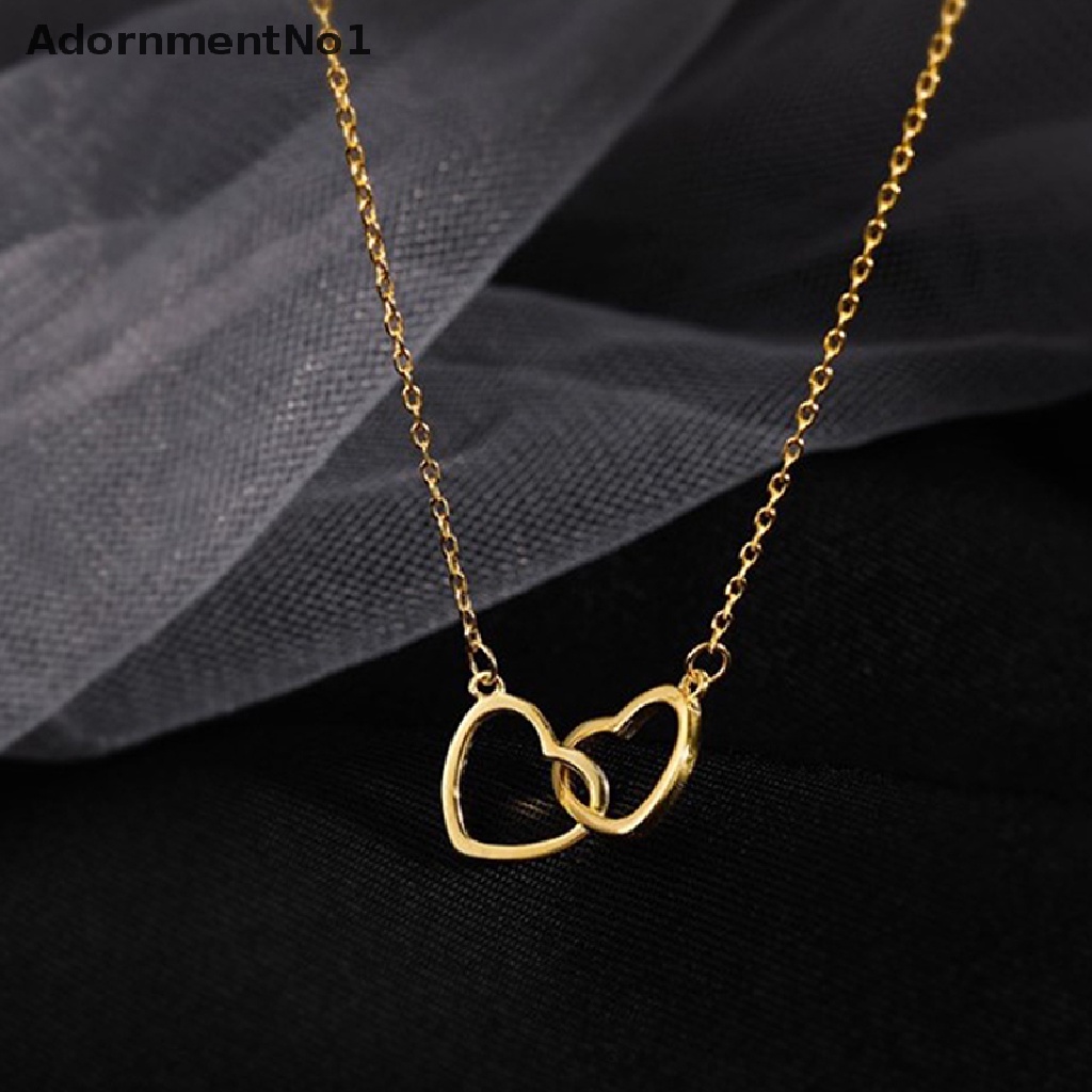 (AdornmentNo1) Kalung Rantai Dengan Liontin Hati Ganda Bahan Stainless Steel Untuk Wanita