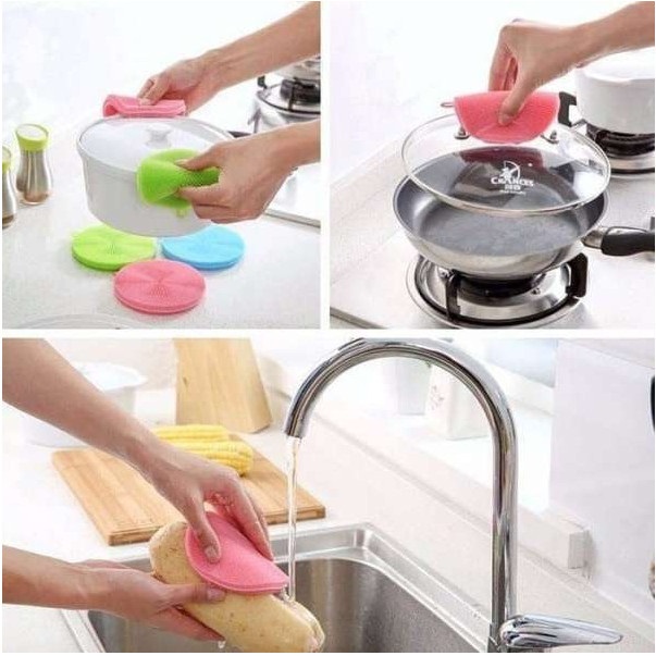 SPON SILIKON CUCI PIRING BULAT SERBAGUNA SIKAT PEMBERSIH SPONGE SILICONE BRUSH FOOD GRADE SPONS MULTIFUNGSI