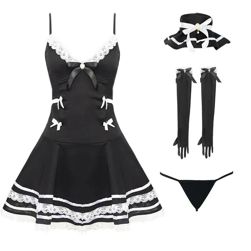 Lingerie Sexy Cosplay Seragam One-Piece Dress Suspender Babydoll V-Neck 3A399