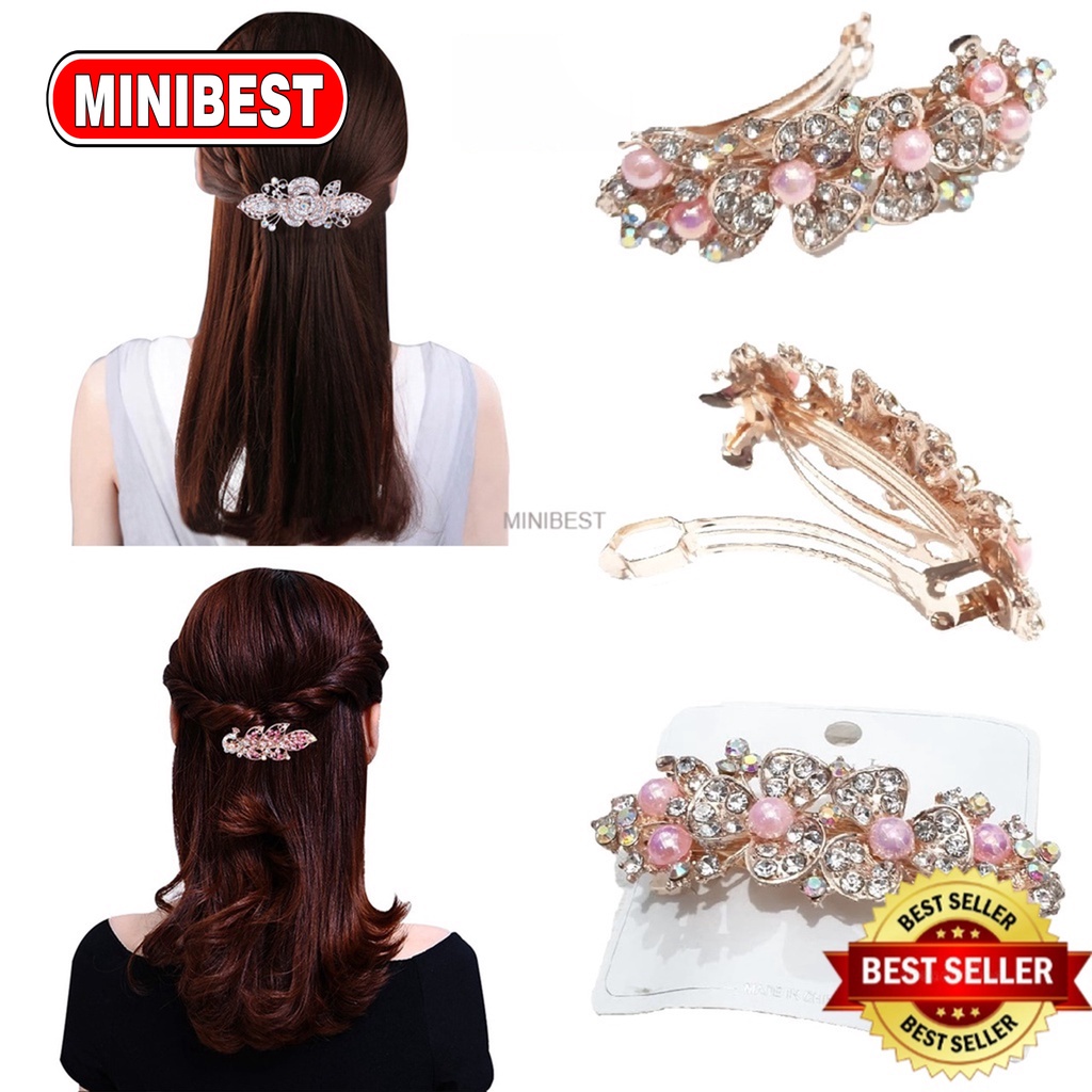 [MB] Jepit Rambut PREMIUM Otomatis 9cm Jedai Besi Alloy Jepit Ponytail Kristal Mutiara Rhinestone Elegant Barrette Hair Clip