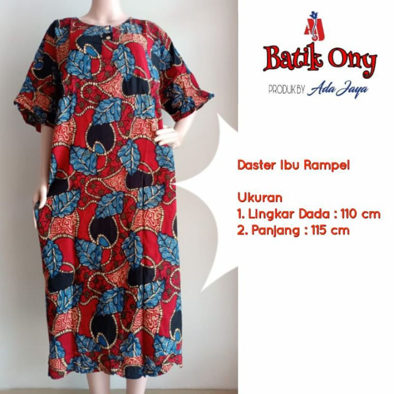 Daster Batik Ony Ibu Rampel Pola Batik Lengan 3/4 Bahan Rayon Tebal