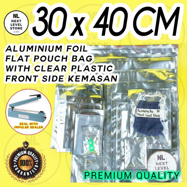 Aluminium Foil Pouch 30x40cm Flat Bag Clear Plastic Kemasan Premium