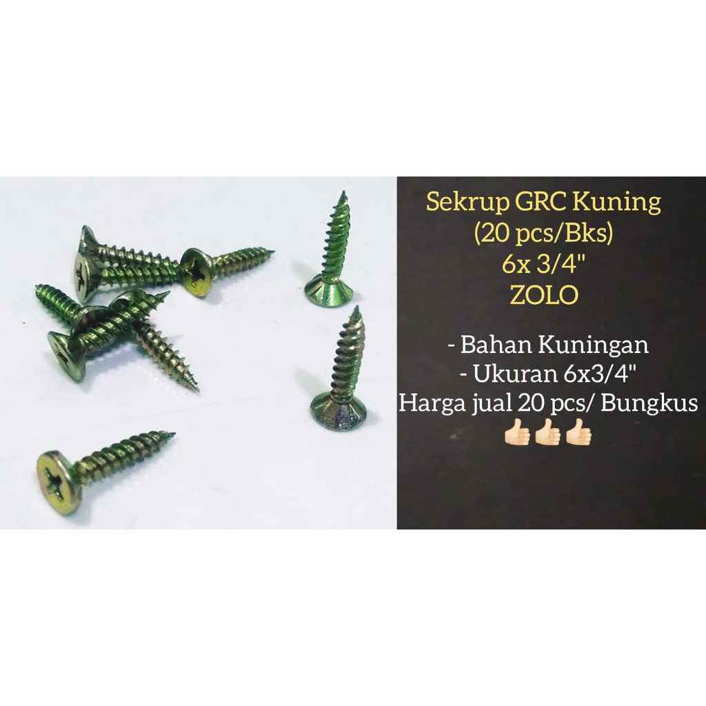 Skrup GRC Kuning Zolo 6 X 3.4 Inch-Sekrup-Baut ( 20 PCS )