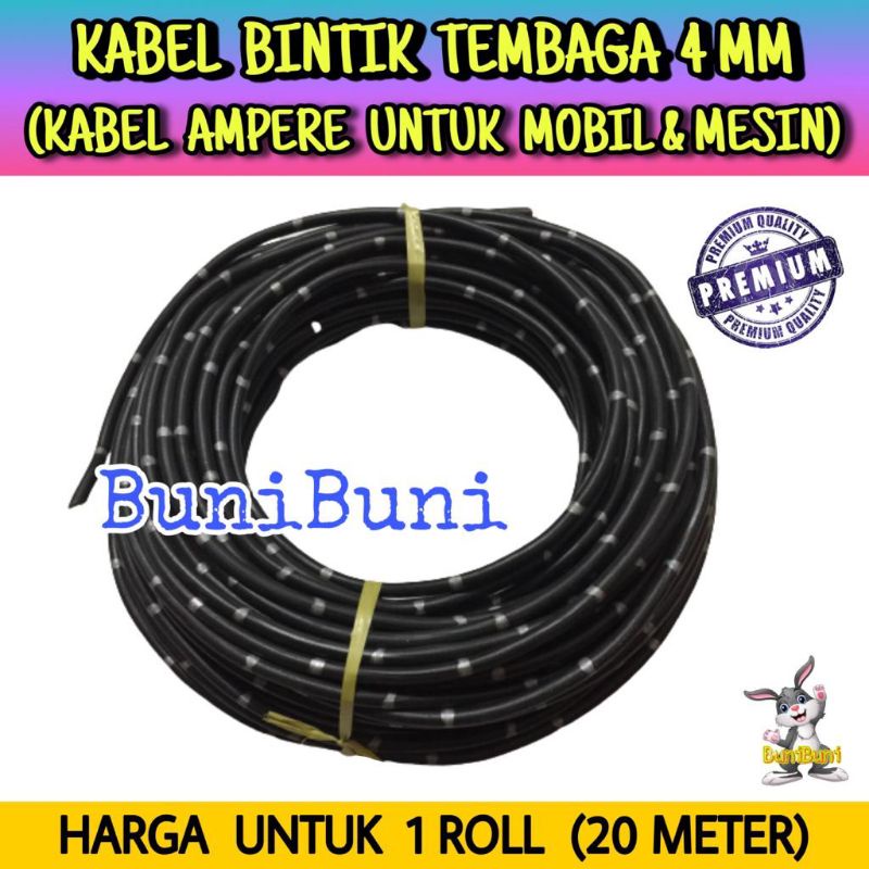 Kabel Bintik Jepang 4MM x 20 Mtr / Kabel Ampere Amper Mobil 4 MM Dengan Serabut Tembaga Murni (1 Roll)