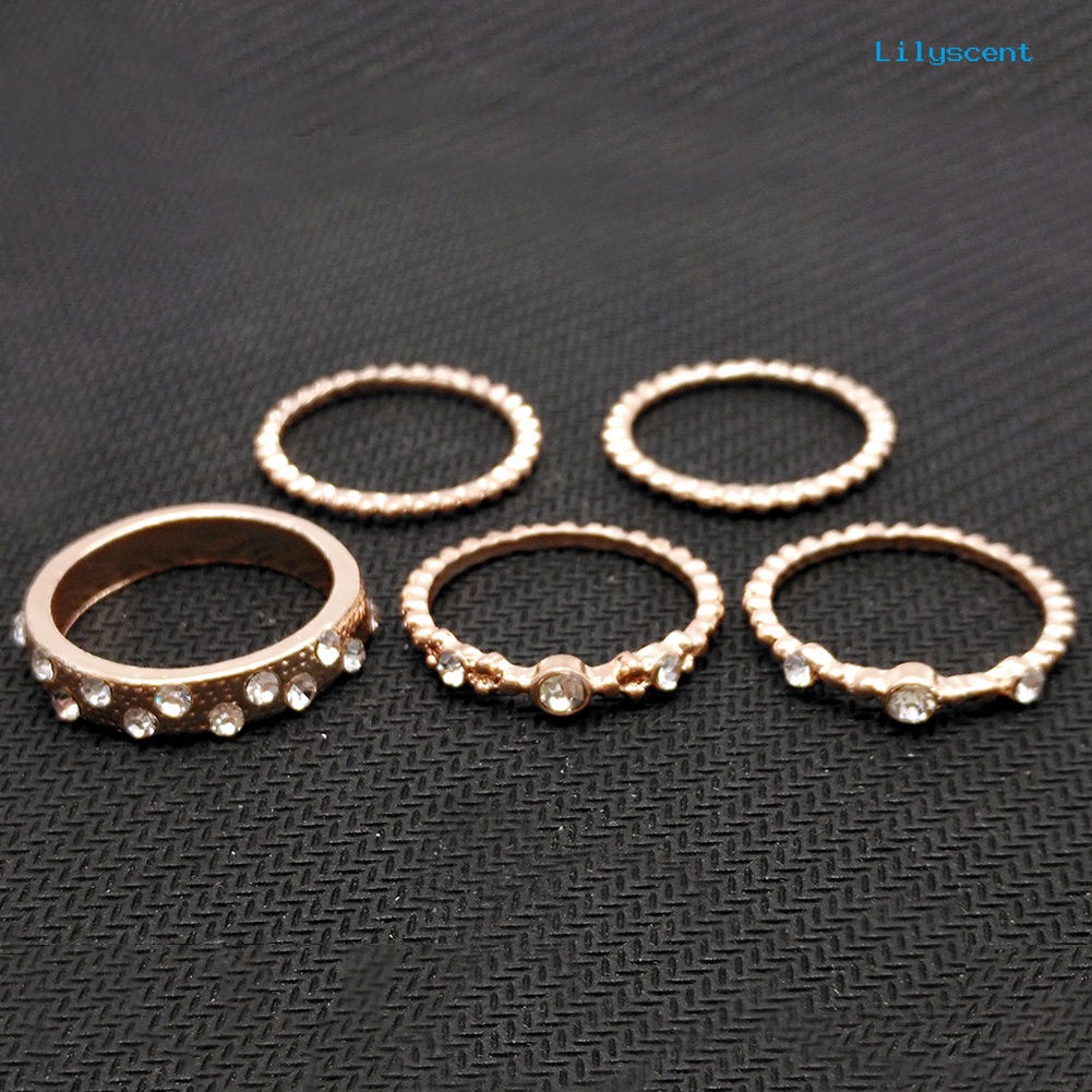 5pcs / Set Perhiasan Cincin Knuckle Midi Gaya Vintage Bohemian Aksen Manik-Manik Berlian Imitasi