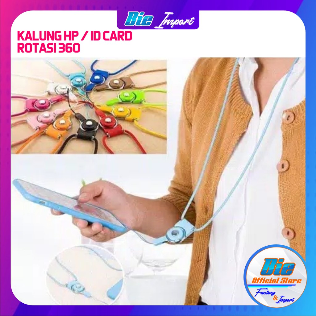 Kalung Tali 2 in 1 putar 360* Serbaguna / Kalung HP / Tali ID Card Impor