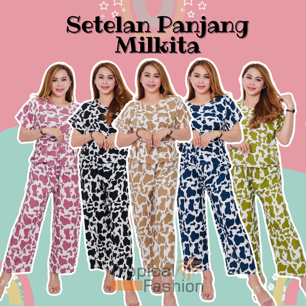 Setelan Panjang Motif Milkita Bahan Rayon Premium Termurah Kekinian