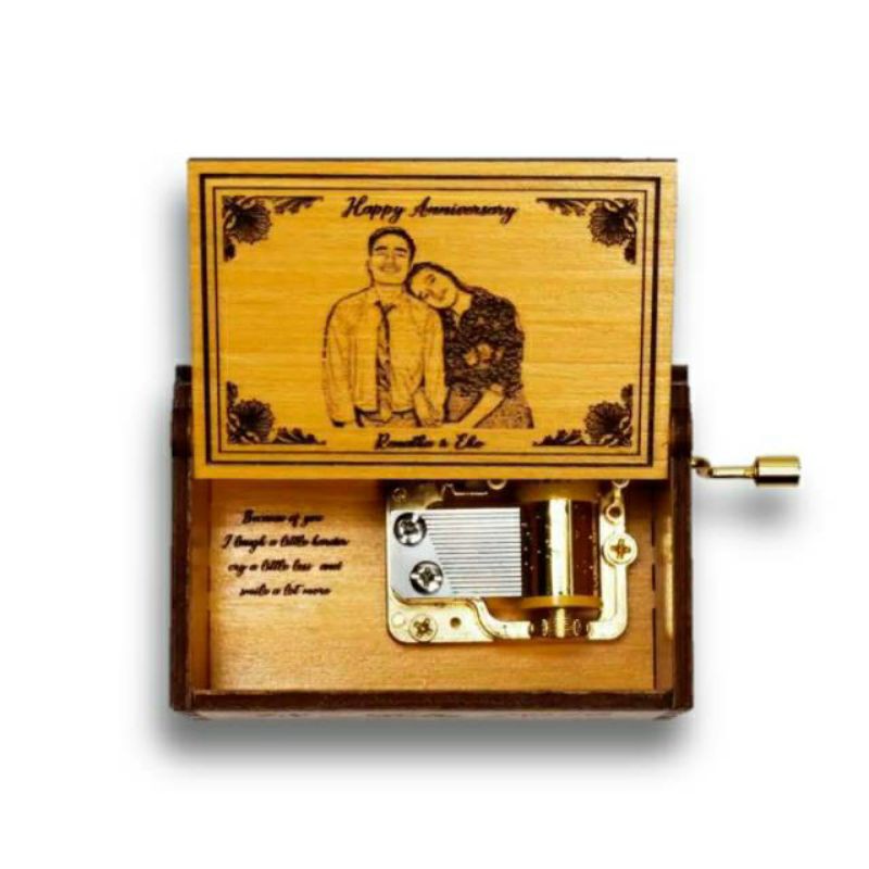 KOTAK MUSIK KAYU BESAR MANUAL - BAHAN KAYU | CUSTOM WAJAH | HADIAH UNIK DAN ROMANTIS