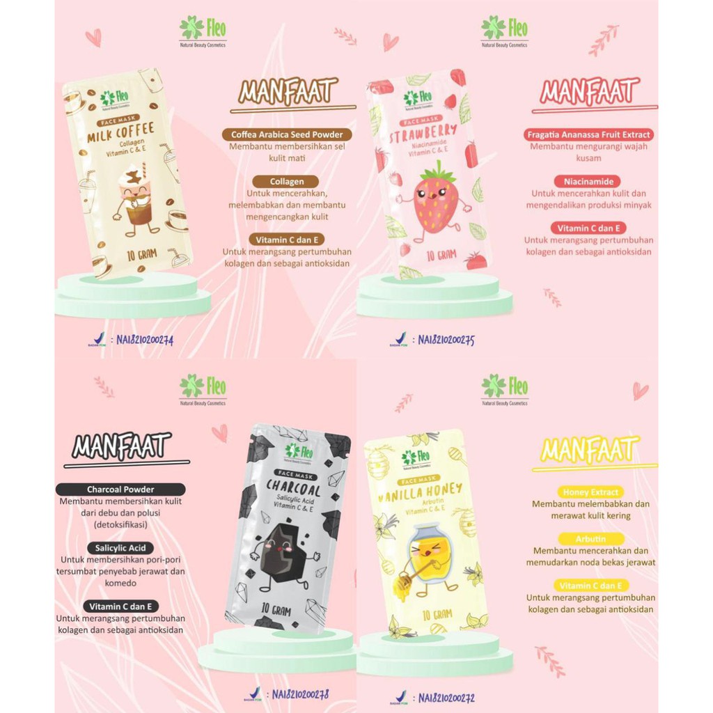 `ღ´ PHINKL `ღ´ Masker organik wajah bubuk Fleo face mask organik untuk jerawat komedo gelatin