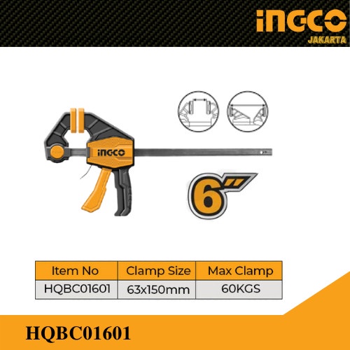 Klem F 6&quot; / Catok Kayu Kaca / Quick Bar Clamp Release INGCO HQBC01601