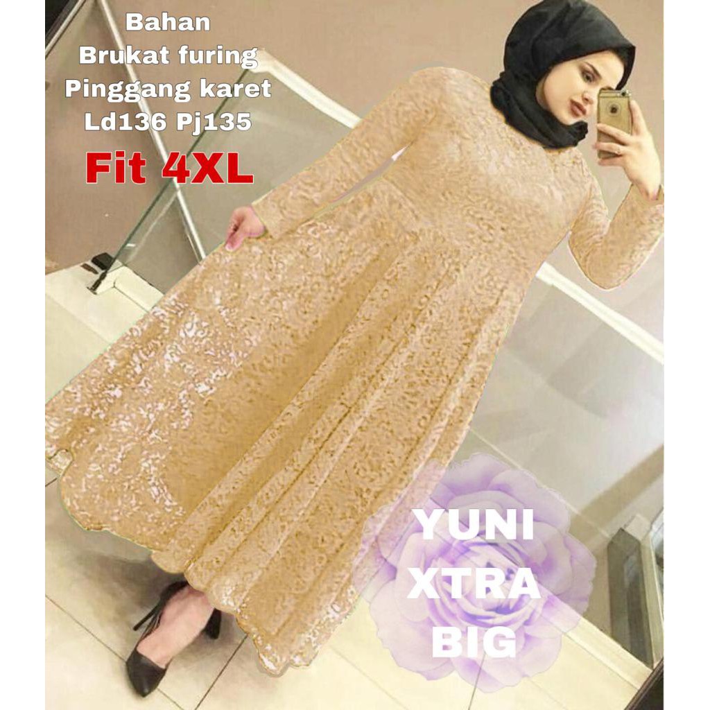 INDOBEST BRUKAT 4XL / 5XL XL  BIG SIZE XTRA / GAUN PESTA / YUNI DRESS GOOD QUALITY GAMIS