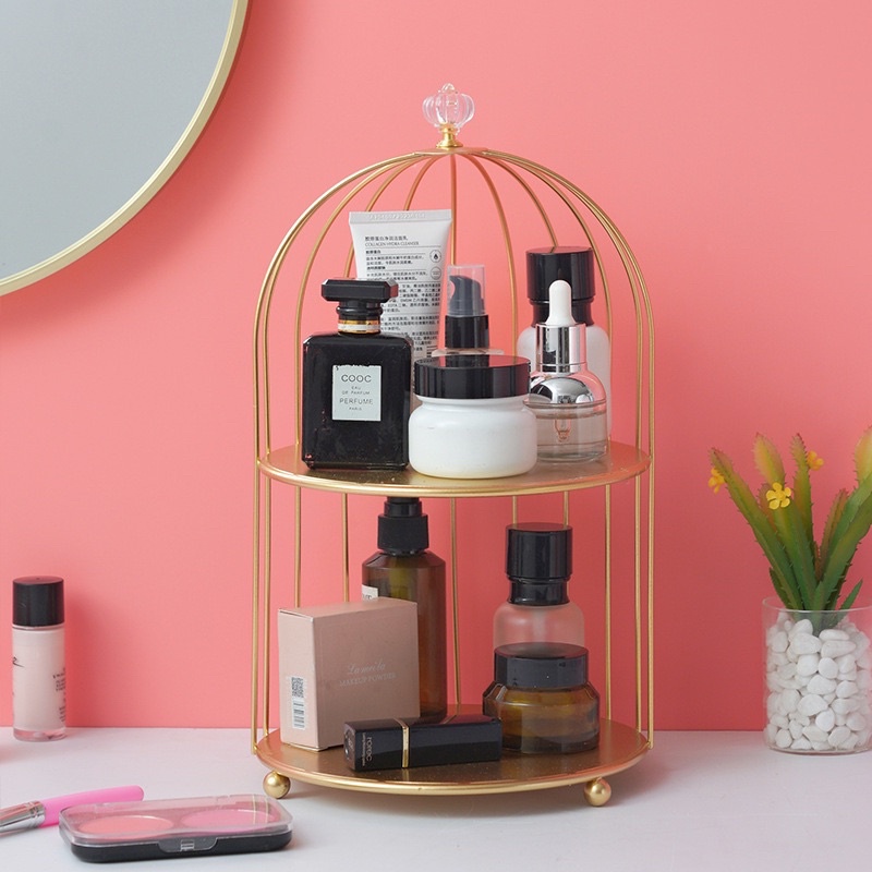 RAK TEMPAT PENYIMPANAN KOSMETIK GOLD MEWAH STYLISH NORDISC MAKE UP BIRDCAGE COSMETIC TRAY