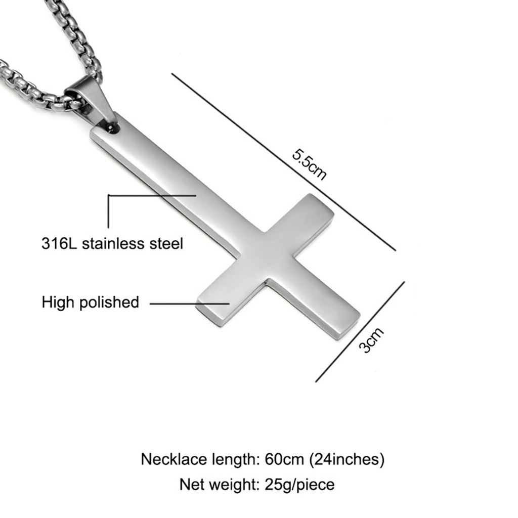 Hu Hu Hu Hu Hu Alat Bantu Pasang Kacamata♡ Kalung Rantai Liontin Salib Terbalik Bahan Stainless Steel Untuk Pria