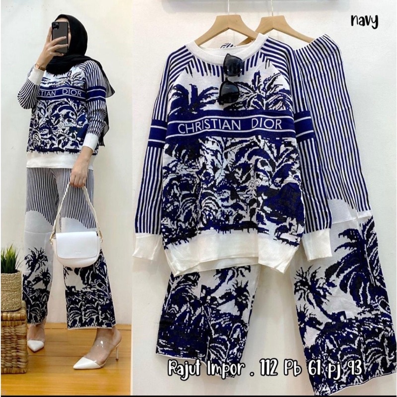 Setelan Rajut Knit pohon kelapa Di*R // Baju oneset Set setelan sweater celana kulot rajut