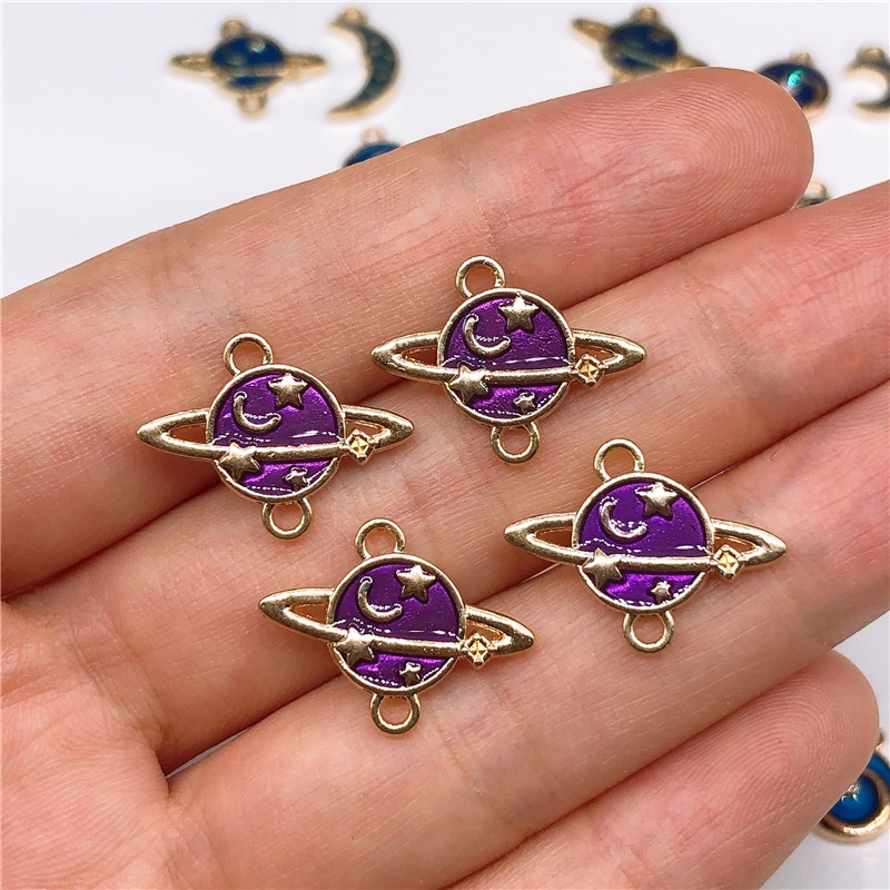 4pcs Liontin Enamel Bentuk Planet Bintang Bahan Alloy Charms