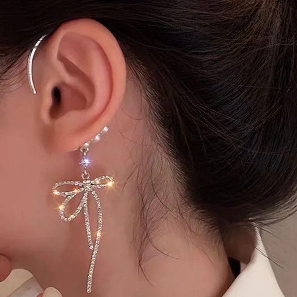 Mxbeauty Busur Telinga Kait Hadiah Elegan Klip Tulang Telinga Perhiasan Fashion Berlian Berlian Berlian Imitasi Wanita Anting