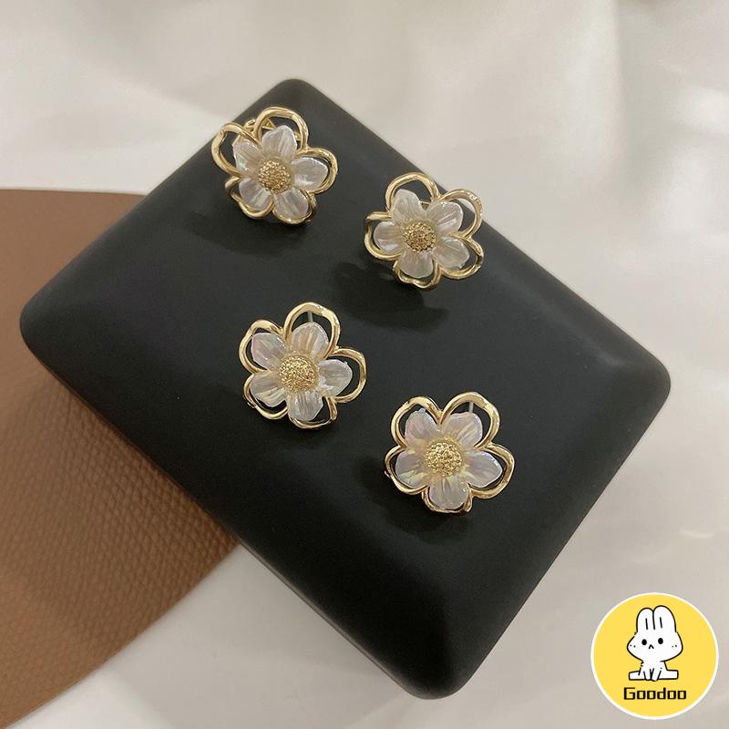 Simple Retro Super Fairy Double Layer Flower Earrings Wanita Anting Fashion Pribadi -Doo