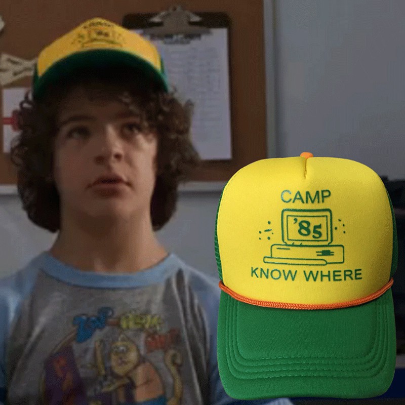 Stranger Things Dustin Hat Retro Mesh Trucker Cap untuk Pria dan Wanita Kuning Hijau 85 Tahu Di Mana Dapat Disesuaikan Cap Hadiah Halloween