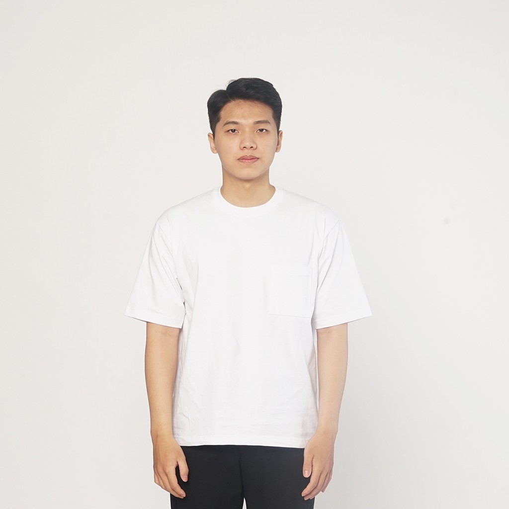 Escoth Kaos Polos Oversize Kantong Pria Putih | Oversized Pocket Tshirt 16s Heavy Cottton