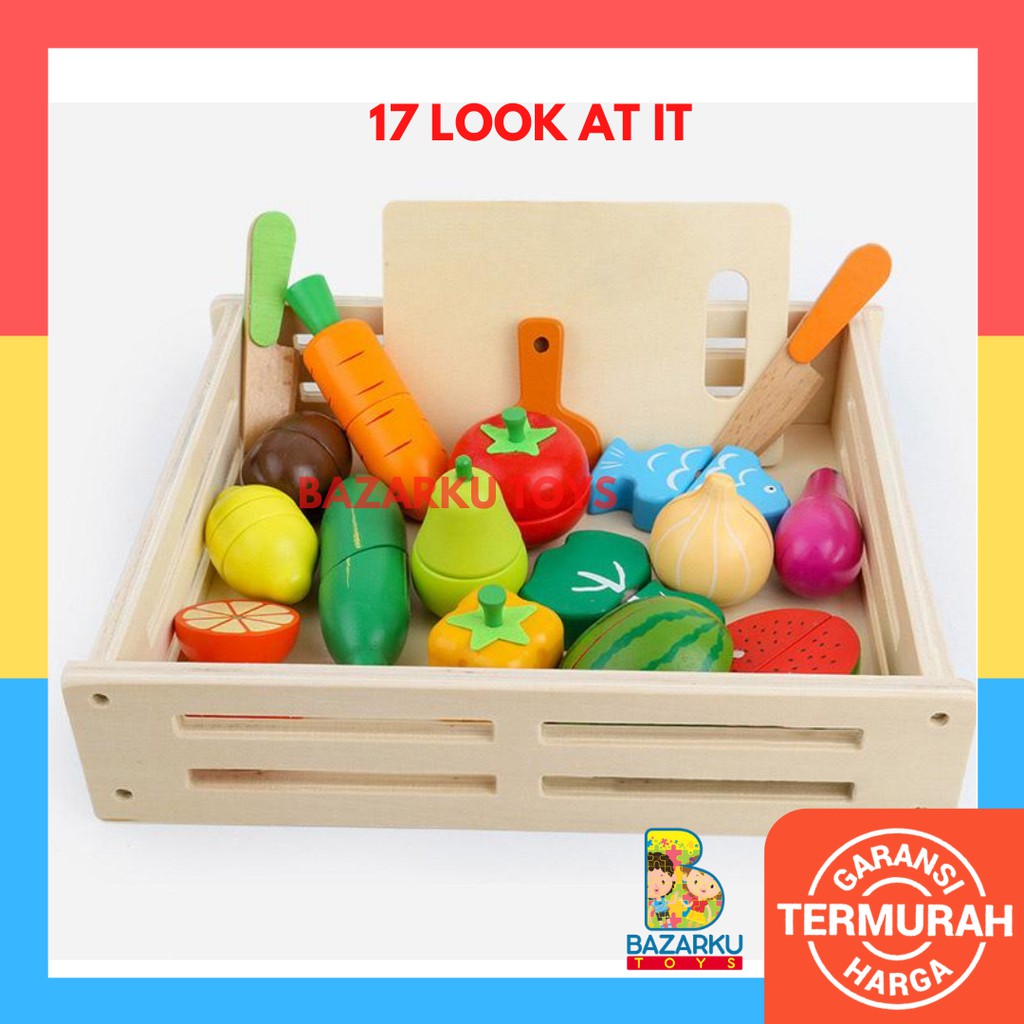 17Pcs Look At It Mainan  Masak  Masakan  Wooden Toys Mainan  