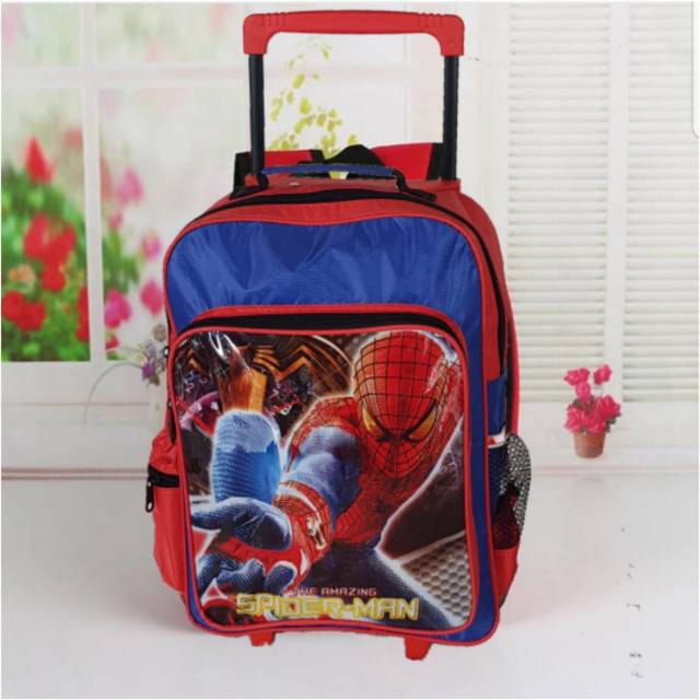 Tas troly anak ransel sekolah TasDorong Roda Karakter Spiderman