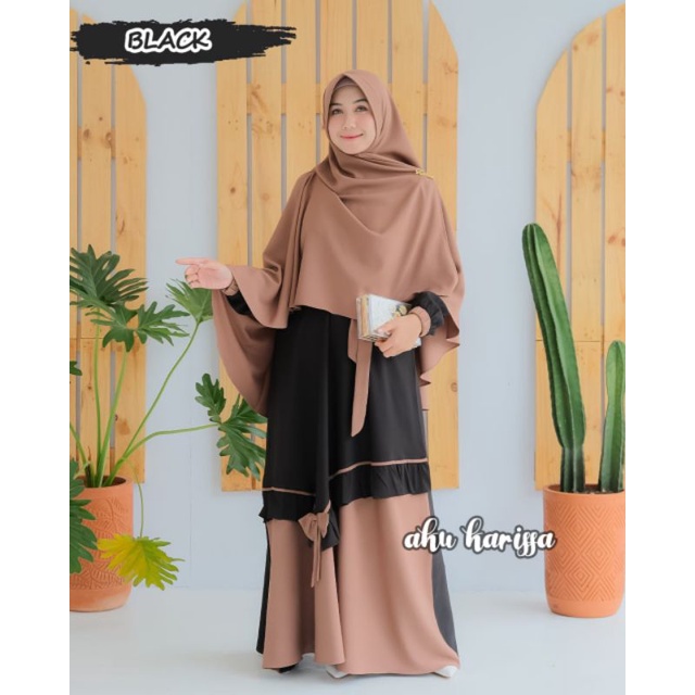 READY YUNISA SET SYAR'I AKU KARISSA ORI//GAMIS BEST SELLER WARNA BARU-Black