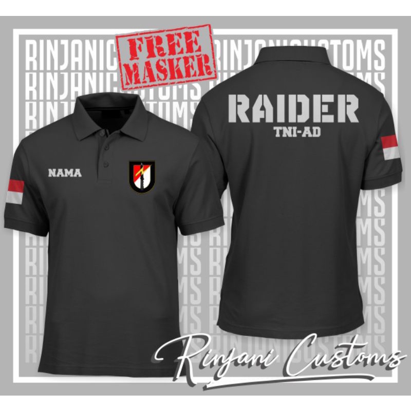 KAOS POLO RAIDER-BAJU KERAH RAIDER-KAOS KERAH RAIDER TNI AD GRATIS NAMA