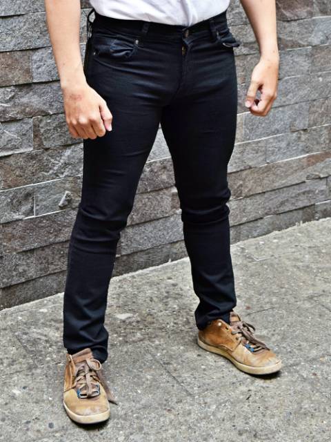 Celana hitam jeans stretch karet slimfit pria bahan jins terbaru