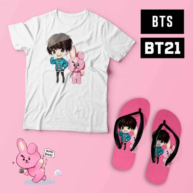 [KAOS] BTS BT 21 gift set kaos dan sandal