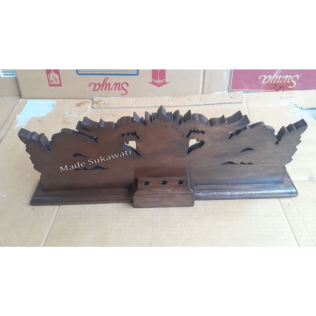 Papan nama meja Flat nameplate kayu kerajinan tangan ukir bali Lambang Logo