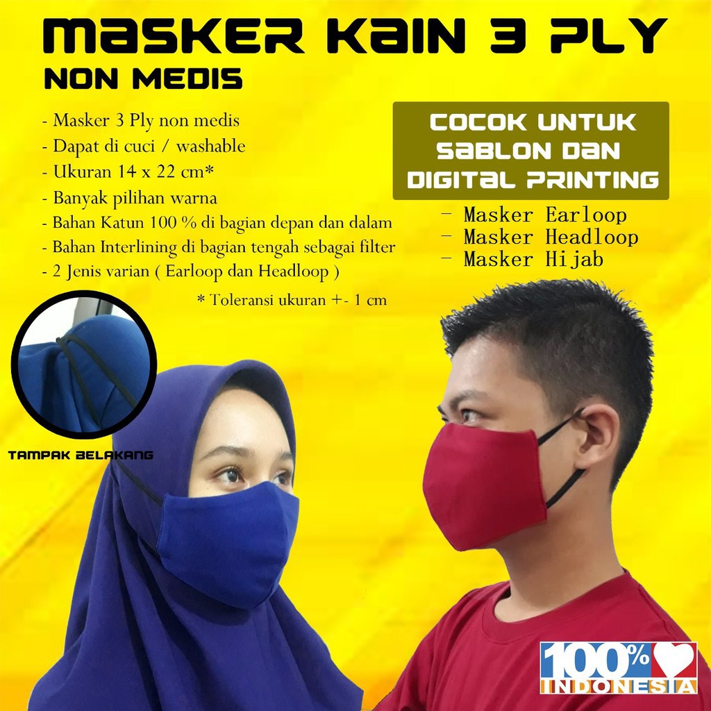 Masker Dewasa 3ply Katun Premium Lembut Menahan Droplet