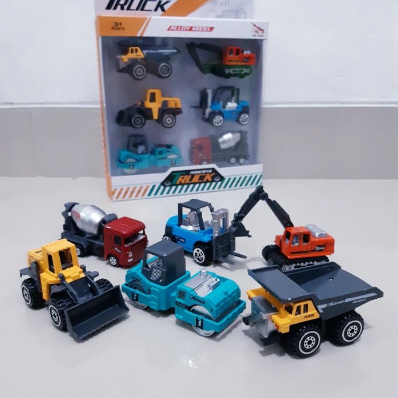 Diecast Set Kontruksi Alloy - Miniatur Alat Berat Truk Excavator Roller Forklift Dll