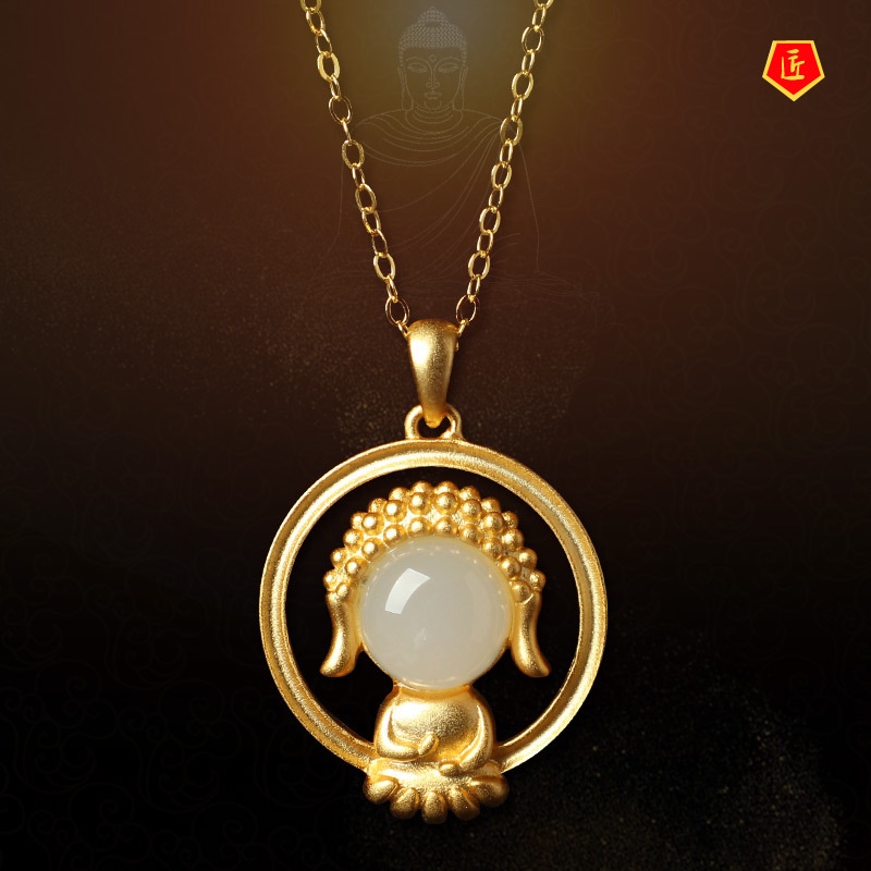 [Ready Stock]Hetian White Jade Buddha Pendant Female Ethnic Style Necklace