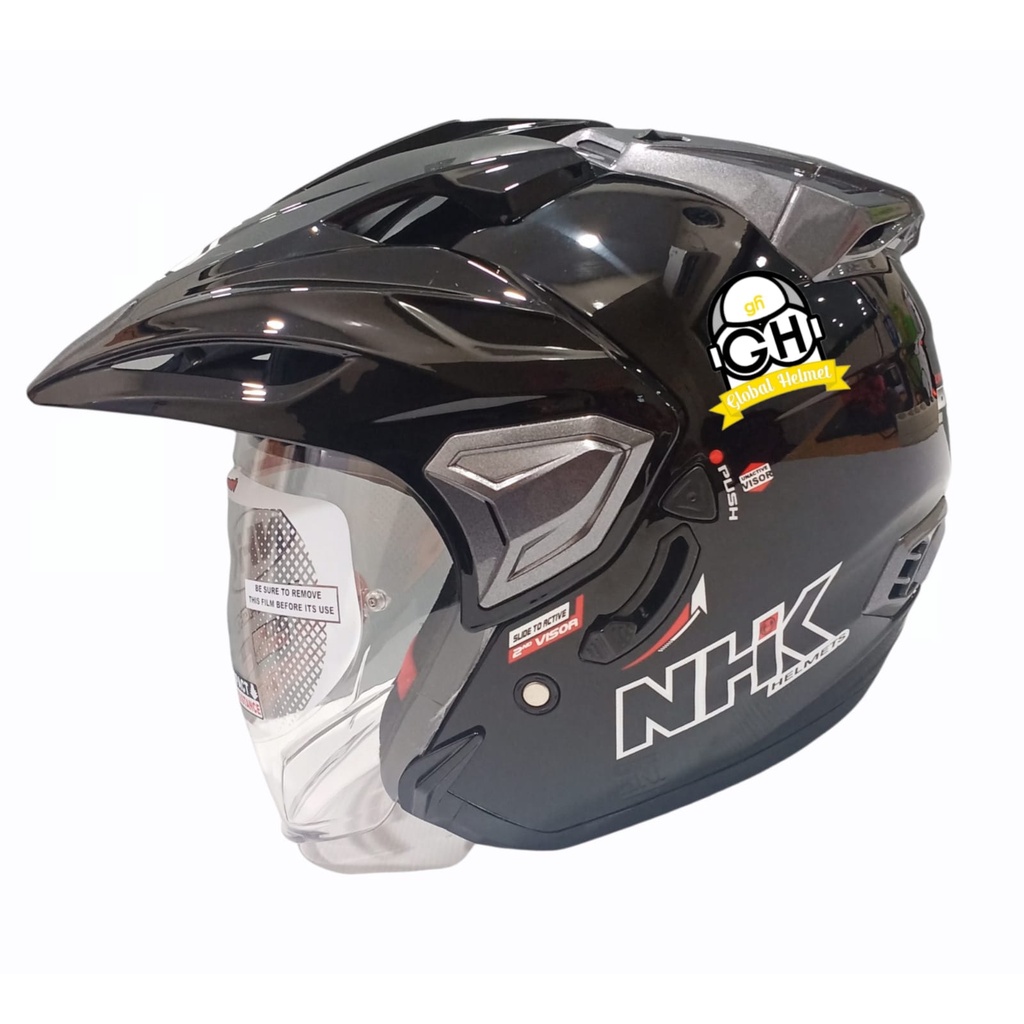 HELM HALF FACE NHK PREDATOR CRYPTON SOLID BLACK DOUBLE VISOR