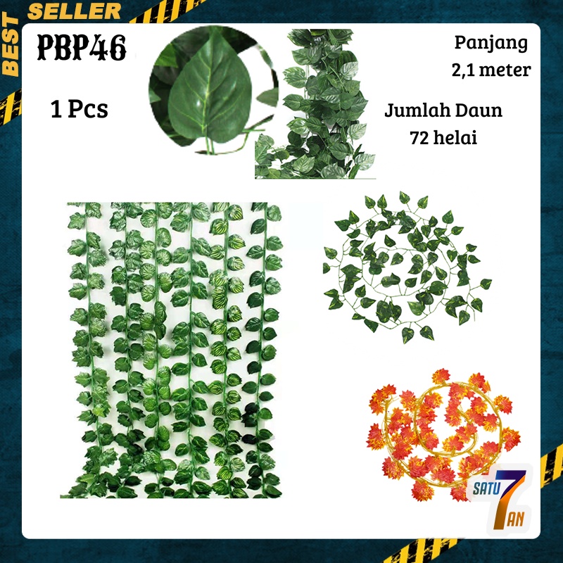 Satu7an PBP46 Daun Rambat Plastik Artificial Tanaman Hias Urai Gantung Dekorasi Lamaran Dinding