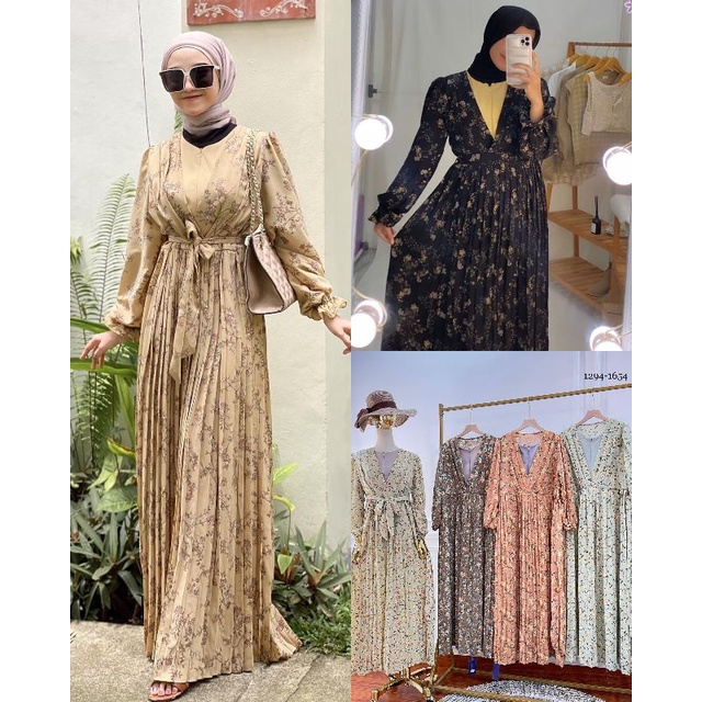 ANISPUTRA- (COD) BESTSELLER Bahira Dress gamis plisket/Dress wanita muslim kondangan/Gamis plisket p
