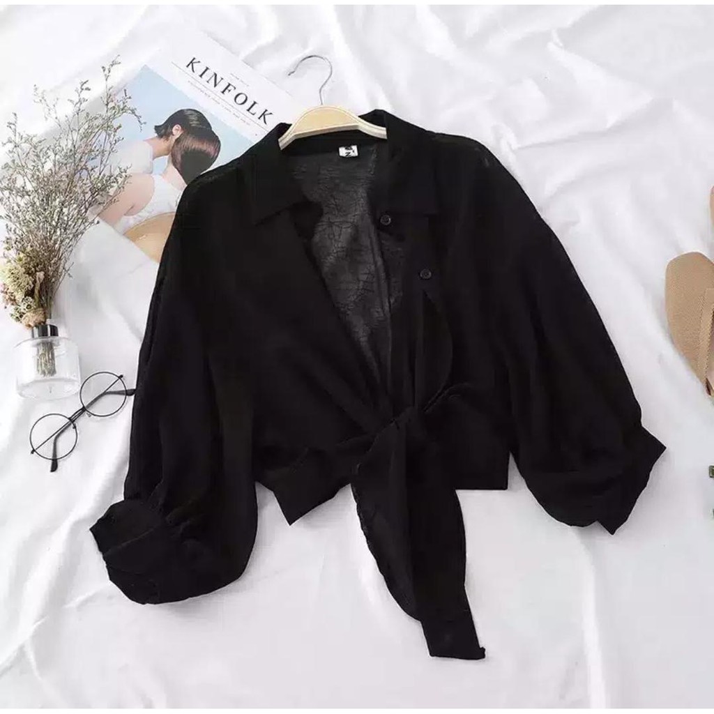 Korean Shirt Chiffon Outer Batwing Long Sleeve Atasan Wanita Lengan Panjang 1116 (S-L)