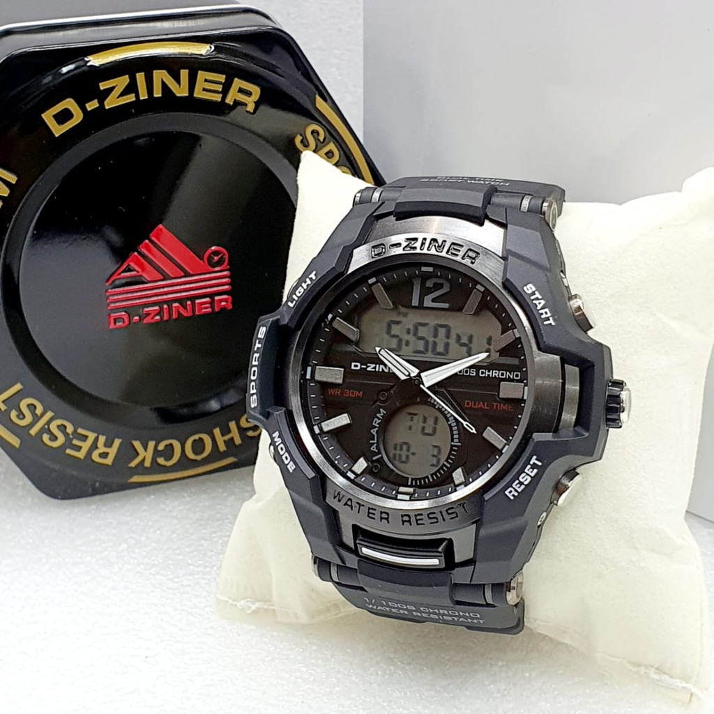 D-Ziner 8253 - Jam Tangan Sport Pria Murah - Dual Time - Full Rubber - Anti Air - Original