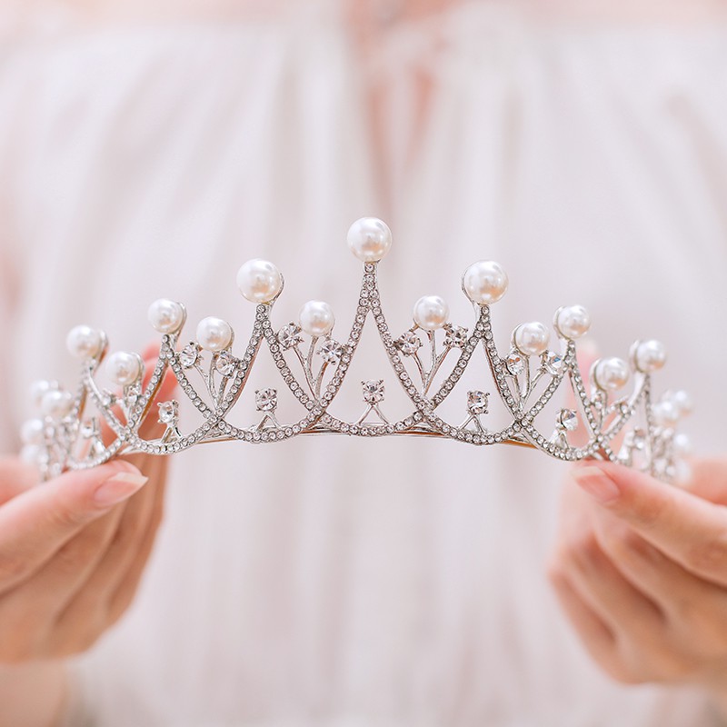 Mewah Korea Pengantin Mutiara Berlian Imitasi Mahkota Putri Hiasan Kepala Aksesoris Rambut Manis