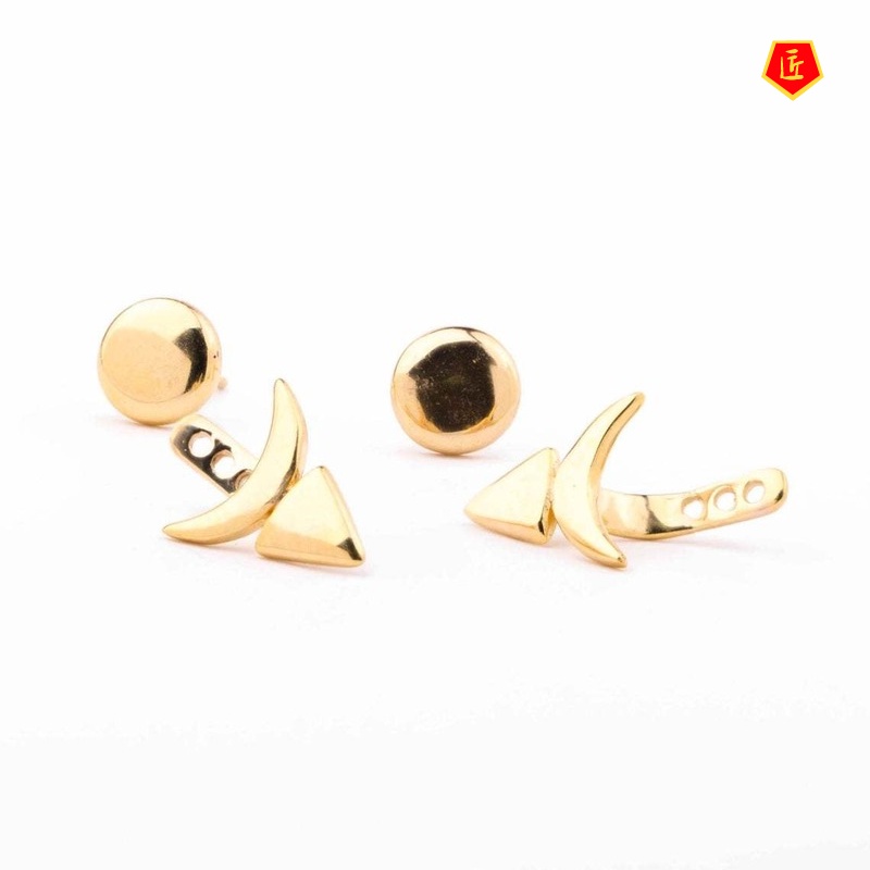 [Ready Stock]Creative 18K Gold Sun and Moon Stud Earrings Fashion Simple