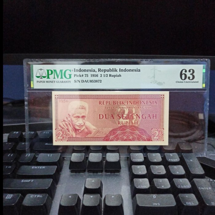 Uang kuno 2 1/2 (2.5) Rupiah 1956 PMG Warna Unik Langka Unusual Color