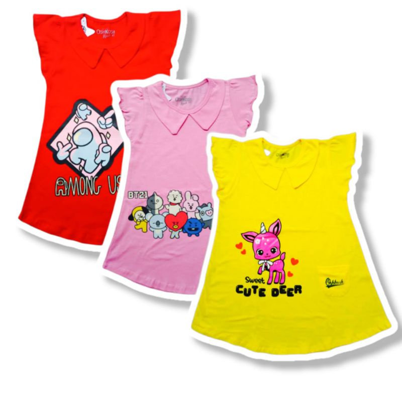 DRESS KAOS ANAK PEREMPUAN TUNIK KAOS ANAK MOTIF KARAKTER