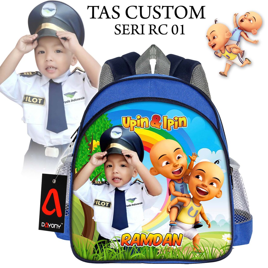  Tas  Karakter  Upin Ipin Ransel Anak  TK  Gambar Custom RC 01 