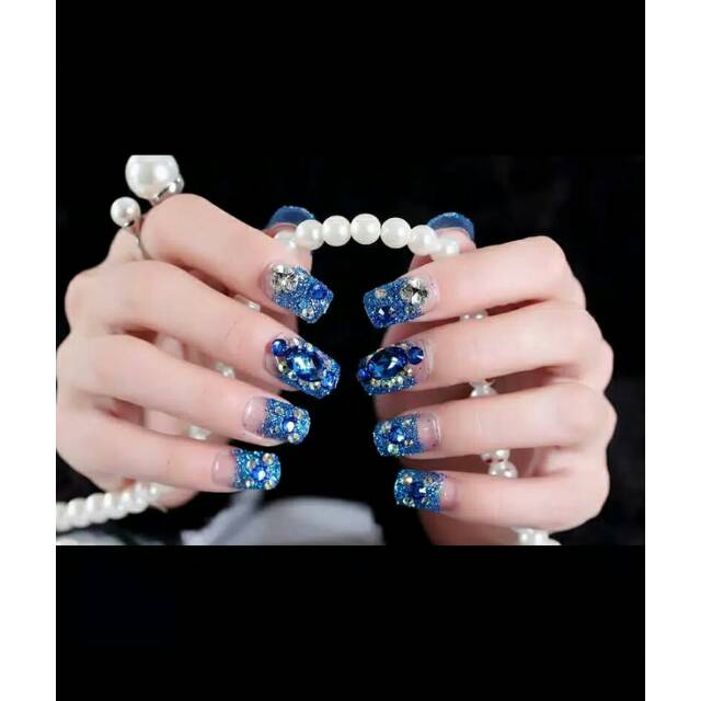Kuku palsu 3D MURAH / FAKE NAIL / KUKU WEDDING / KUKU PALSU PERNIKAHAN WARNA BIRU / BLUE SAPPHIRE