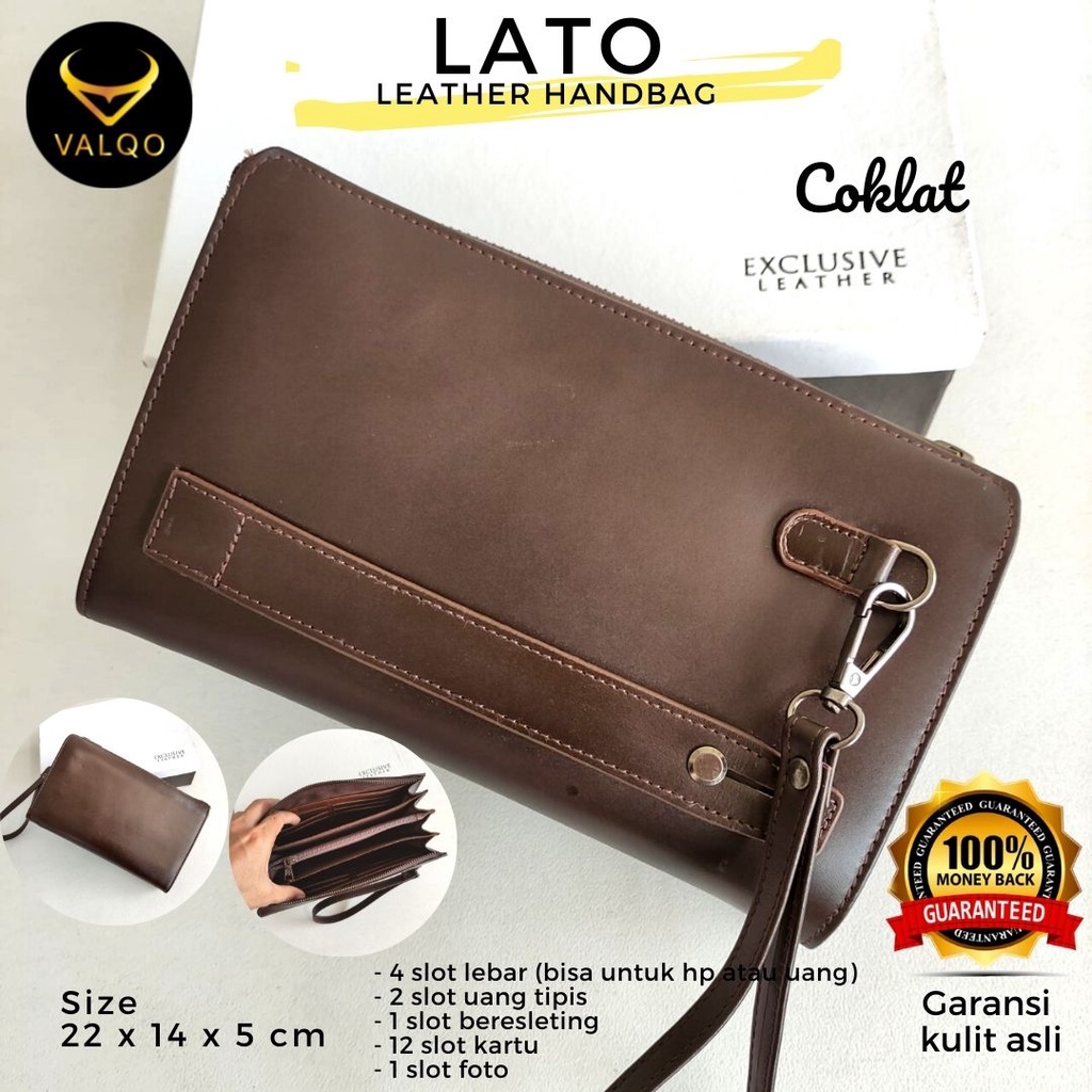 [VALQO] LATO Dompet Kulit Sapi Handbag Pria Wanita Laki Perempuan Tas Tangan